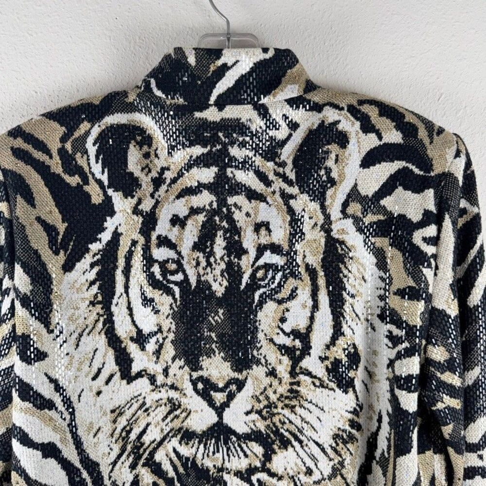 St John Evening Womens 12 Sequin Tiger Face Knit Jacket Blazer Full Zip Back - Picture 11 of 14
